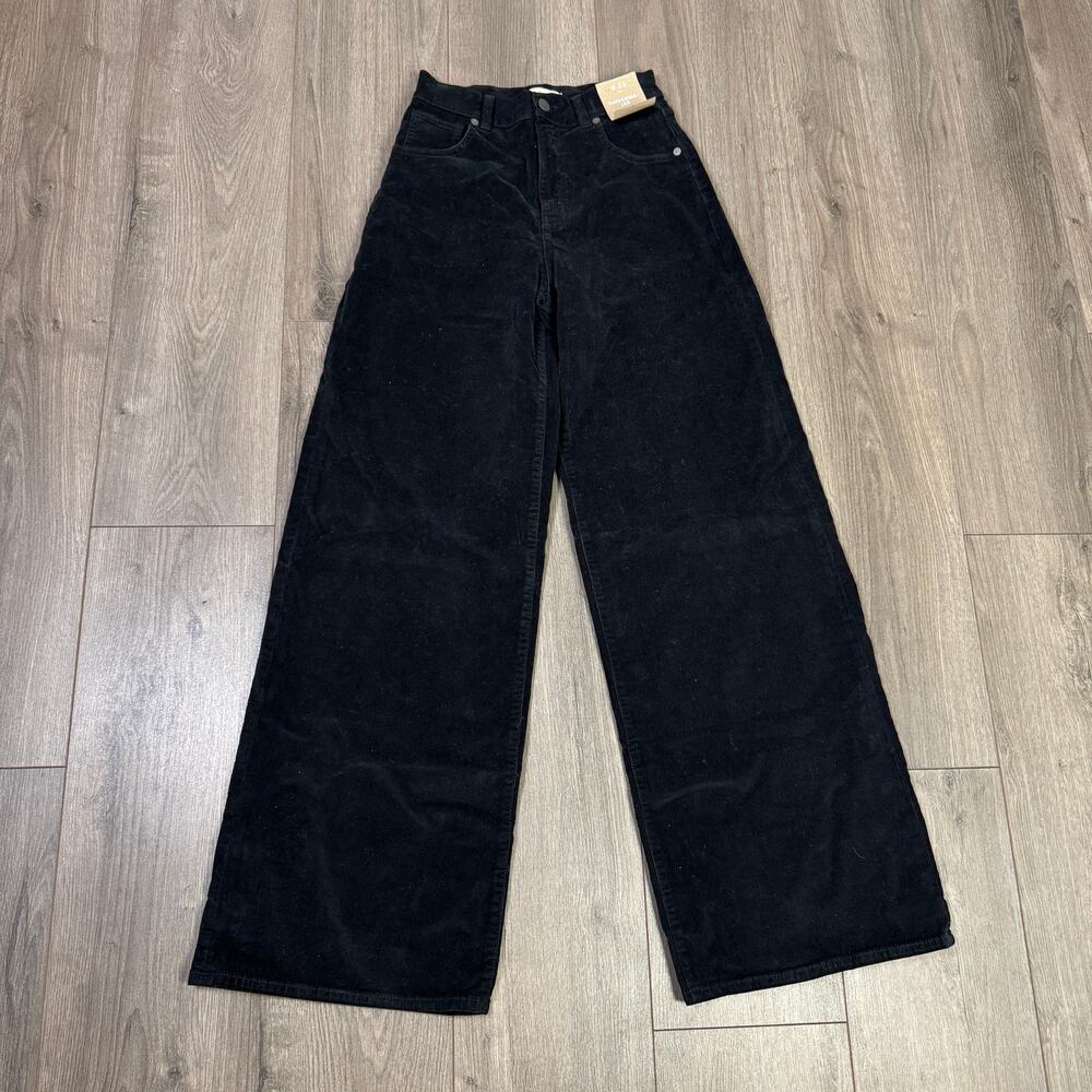 Madewell SuperWide-Leg Corduroy Pants WMNS 23 Black High Rise Stretchy Zip Fly - Picture 4 of 8